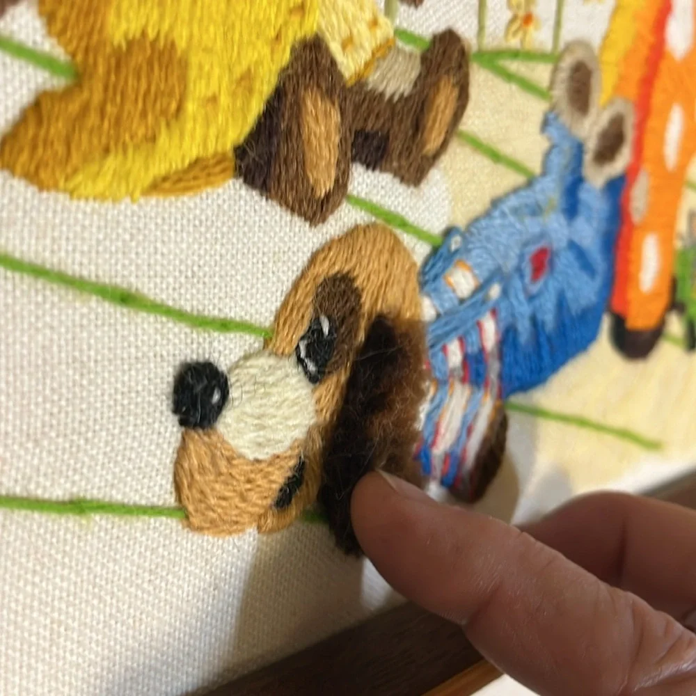 Handmade Vintage Nursury Animals‎ Crewel Embroidery on Muslin - Picture 8 of 11
